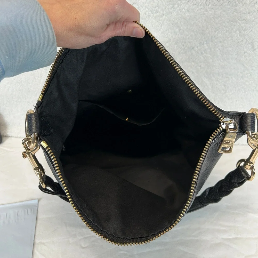 Coach Abbey Duffle Black Pebbled Leather Shoulder Crossbody Bag F31507 Gold Logo
